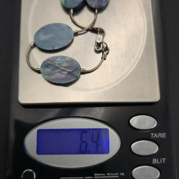 7.5 Inch Sterling Silver Oval Blue Shell Chain Bracelet A6883 - Picture 6 of 6